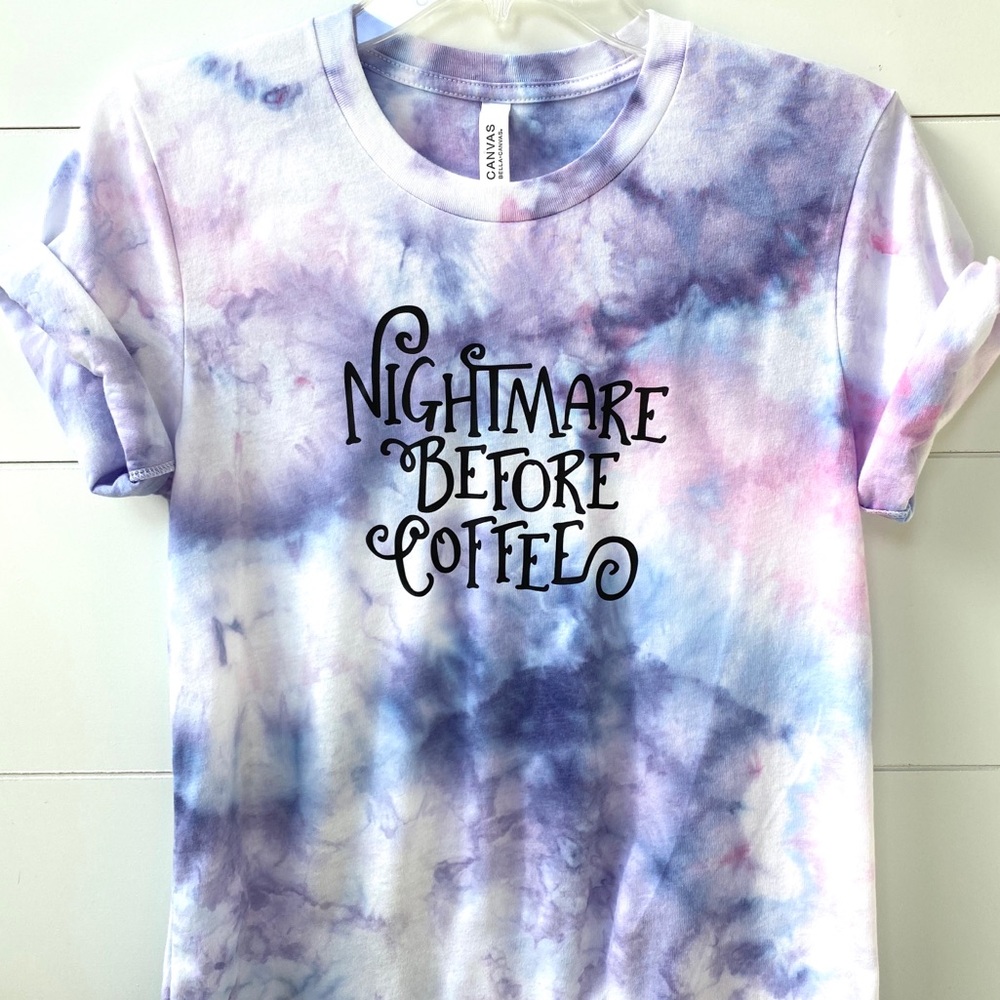 Nightmare before coffee graphic tie dye tee shirt